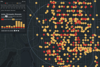 gun shootings map of north Minneapolis from TheTrace.org, data 2014-2023